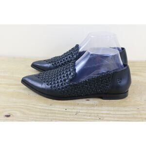 Frye Shoes Womens 7M Black Leather Woven Crosshatch Venetian Loafers Flats